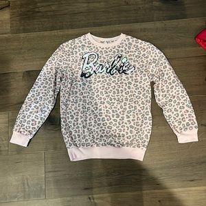 Girls size XL Barbie pink leopard print sequence flip it sweatshirt.